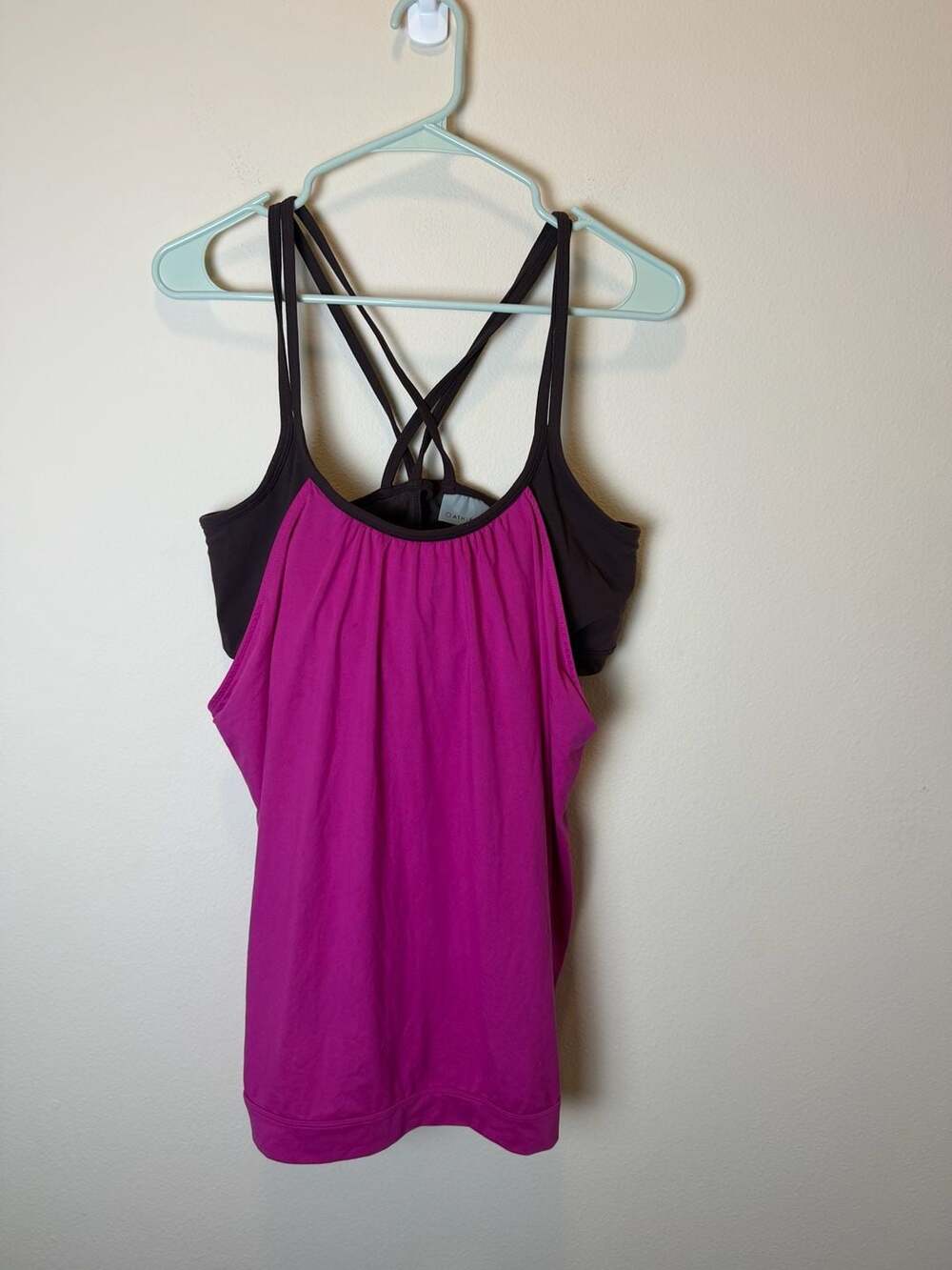 Athleta Hidden Agenda Tank Size XL Berry Pink Brown Layered Bra Top